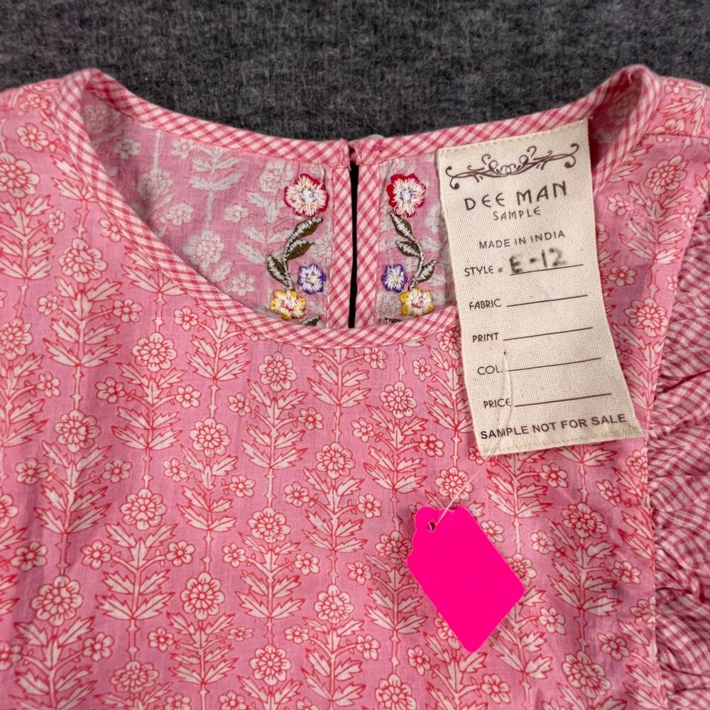 Dee Man India Sample Floral Gingham Ruffle Blouse Embroidered Back Boho S OOAK - Picture 4 of 10